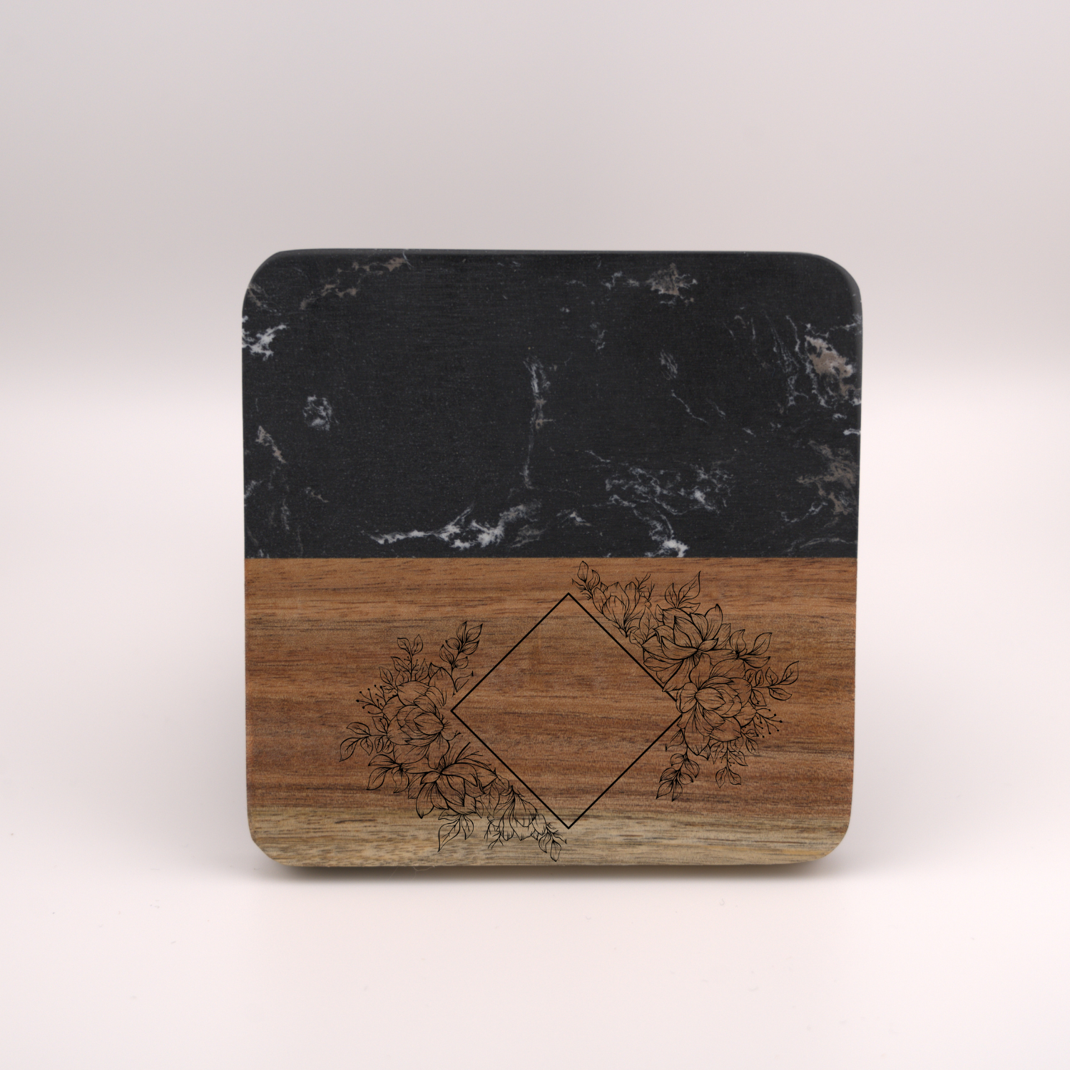 Square Coaster- Wood/ Marble (Black) - Image 2