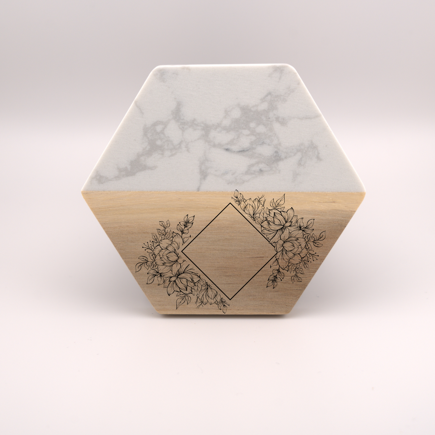 Hexagon Coaster- Wood/ Marble (White) - Image 2