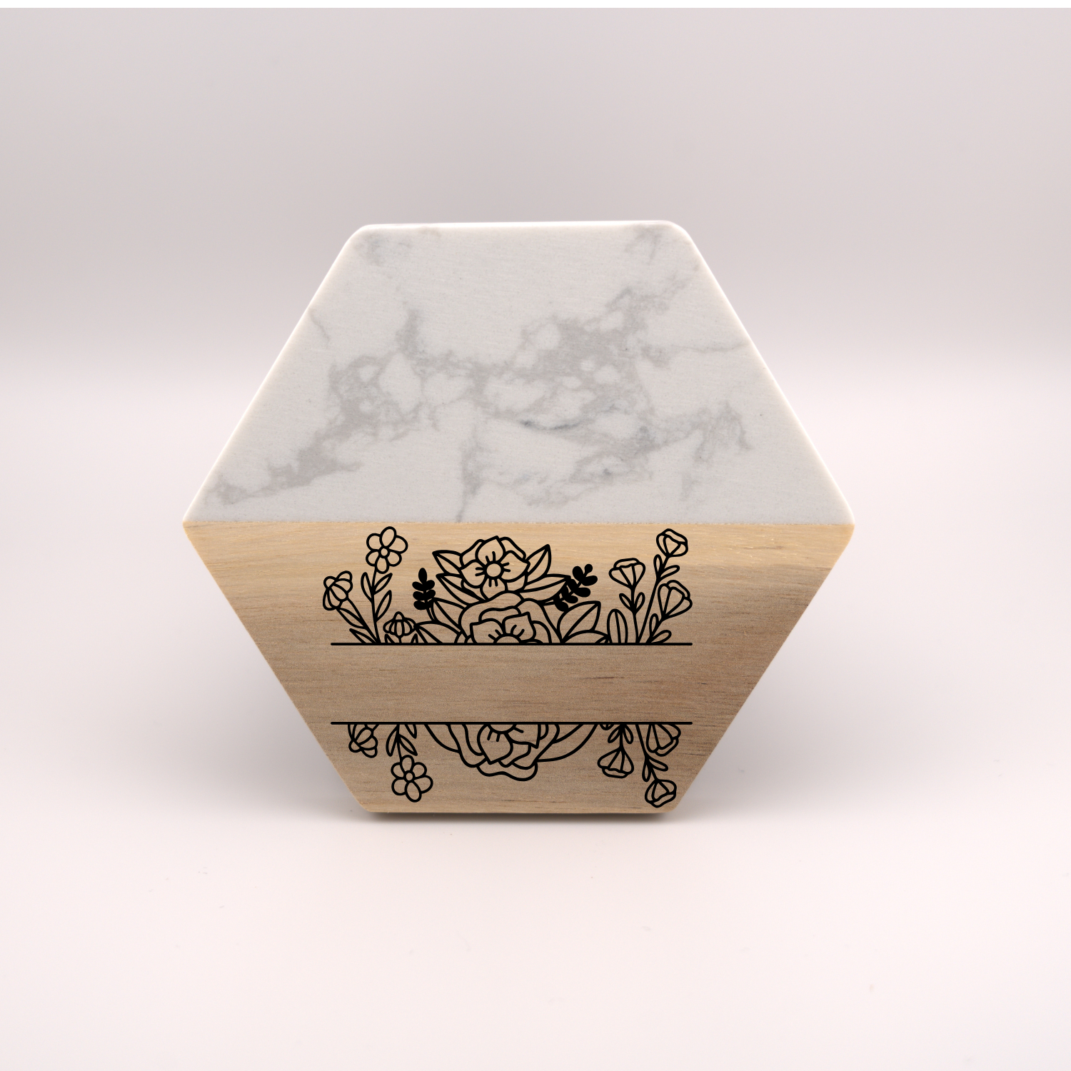 Hexagon Coaster- Wood/ Marble (White) - Image 3