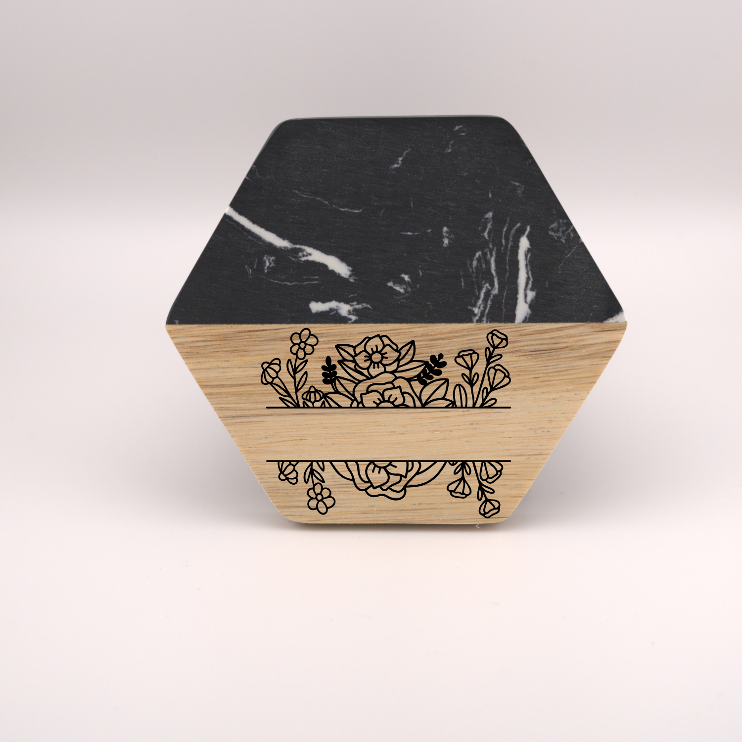 Hexagon Coasters- Wood/ Marble (Black) - Image 3