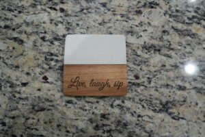 Square Coaster- Wood/ Marble (White)